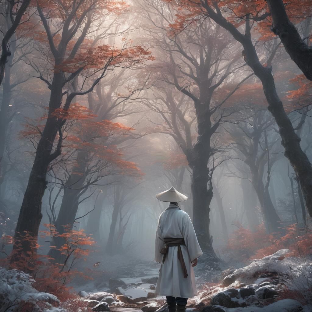 Ethereal Korean Warrior in Mystic Forest
