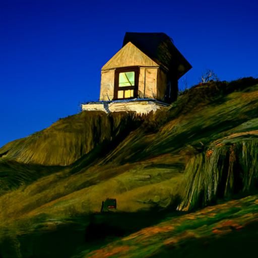 Old House on Hill, Photorealistic Oil Painting