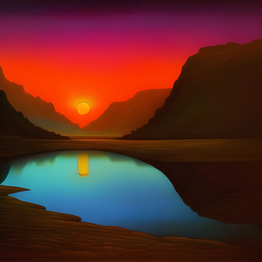 Stargate by Mountain Lake in Surreal Fantasy Style