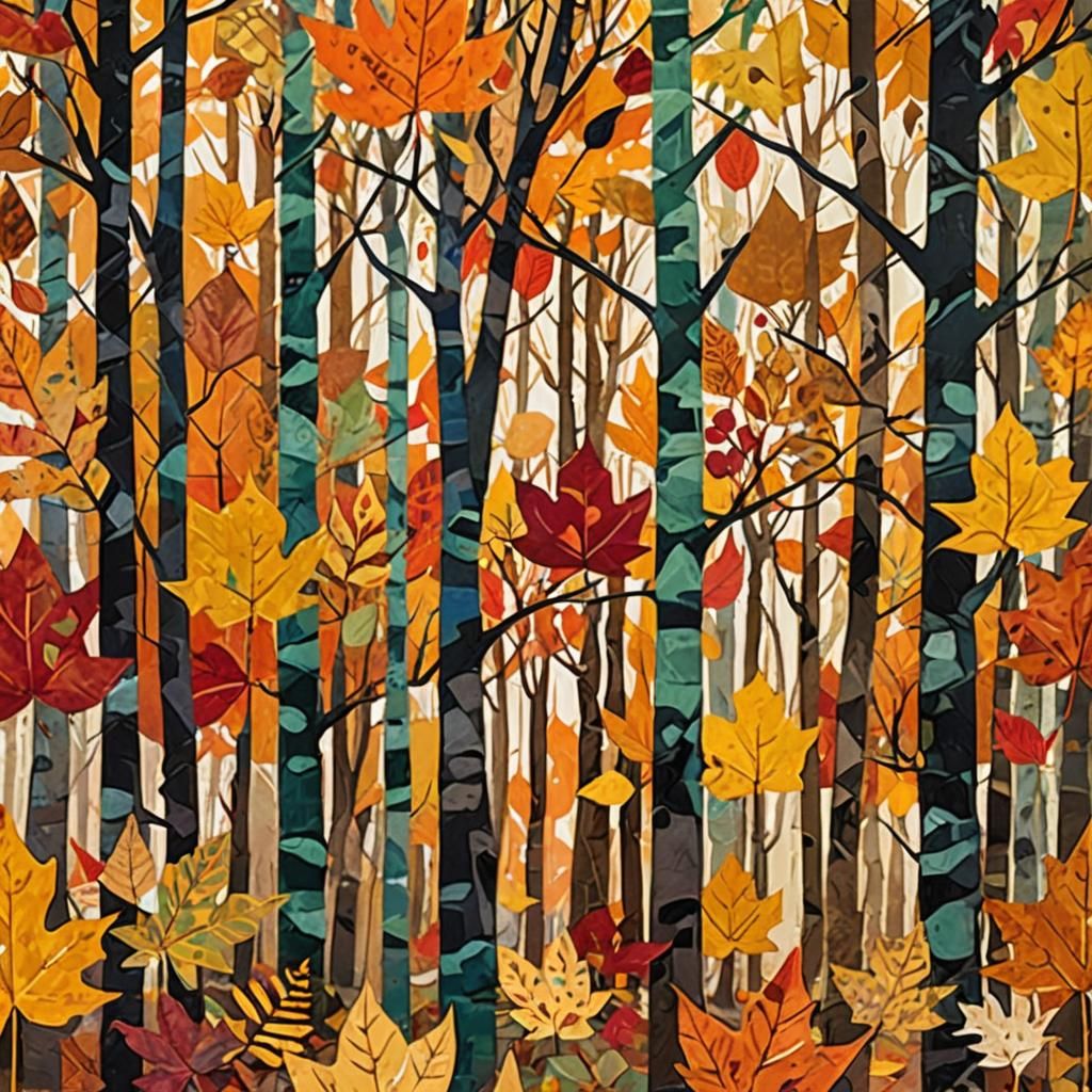 Warm Autumn Forest Collage with Fauvist Colors