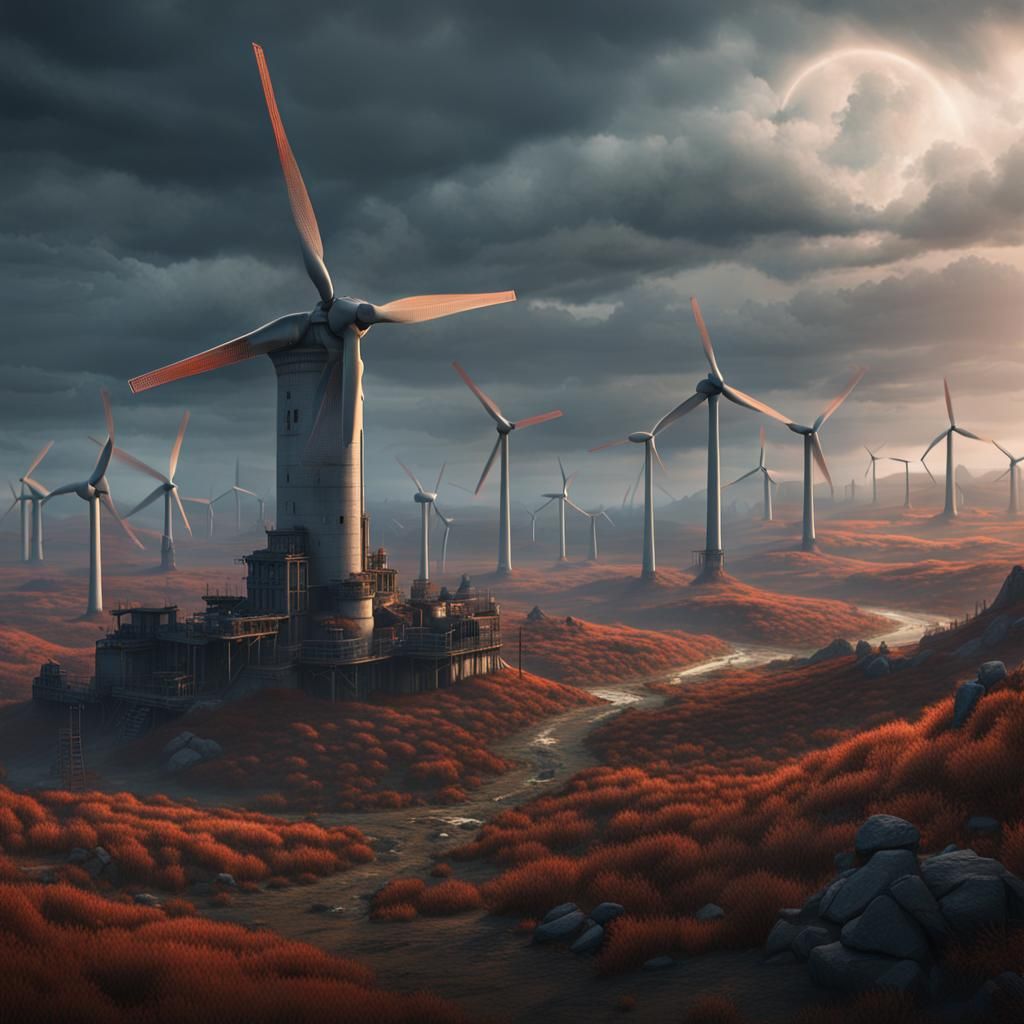 Creepy Wind Turbine Area: Detailed Matte Painting