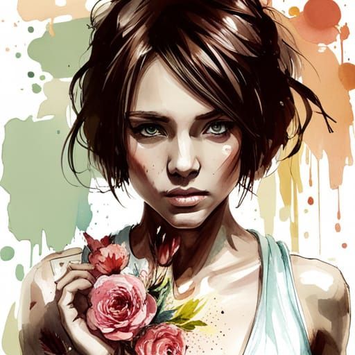 Anime Girl Next Door: Watercolor Digital Art