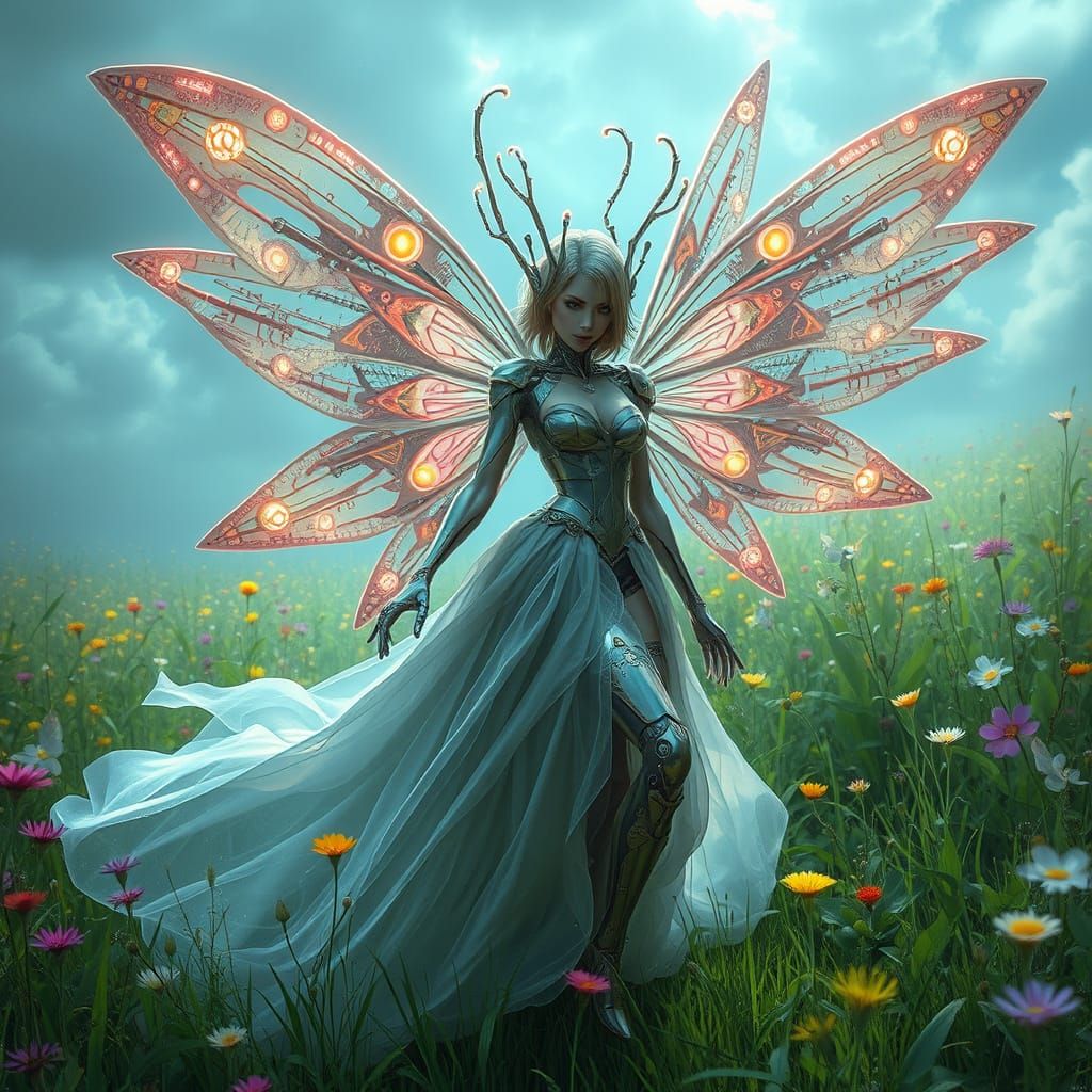 Cyborg Fairy with Robot Wings, Digital Art