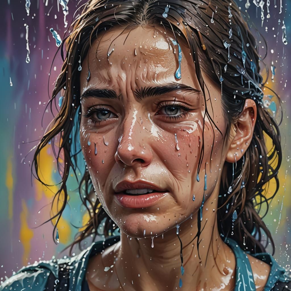 Hyperrealistic Portrait of a Crying Woman with Tears