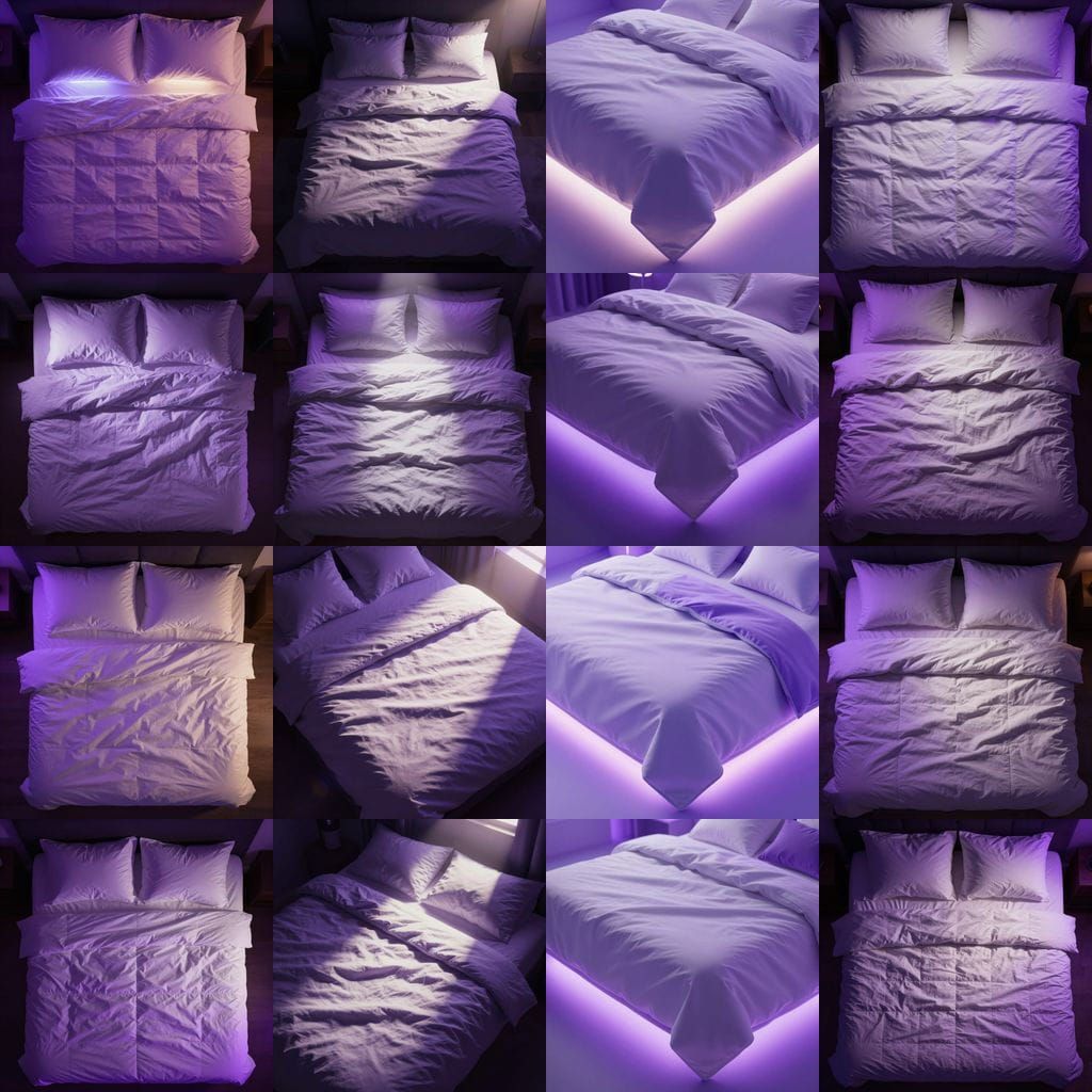 Futuristic Bed Setup with Purple and White Lighting