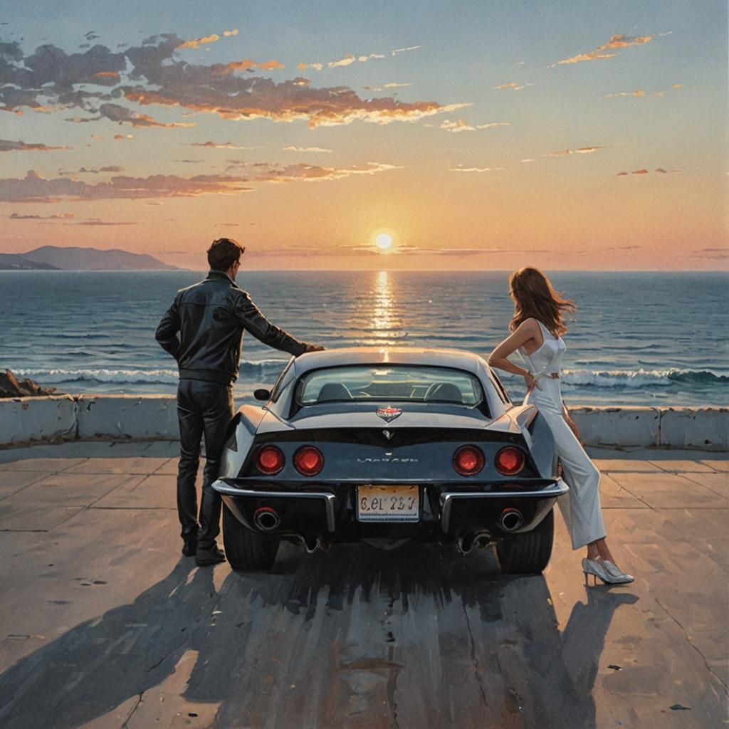 Black Corvette C3 at Dawn: Automotive Illustration