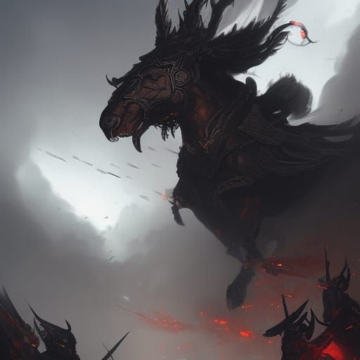 Sinister Black Warhorse with Chariot