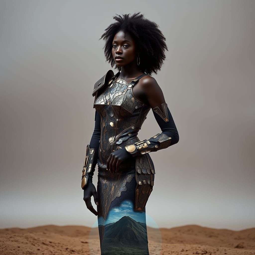 Futuristic Coltan Dress: Holographic Mining Landscape Photog...