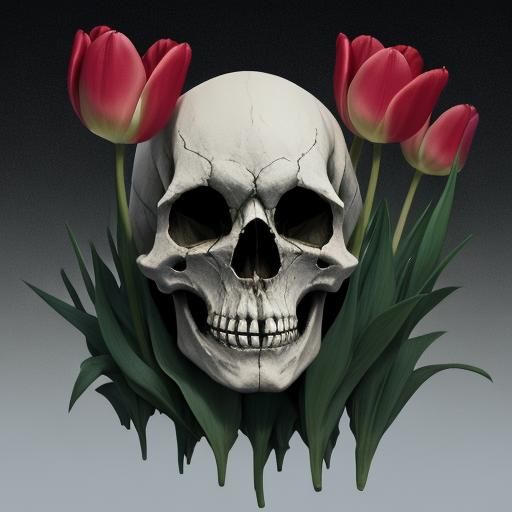 Eerie Alien Landscape with Skull Tulips