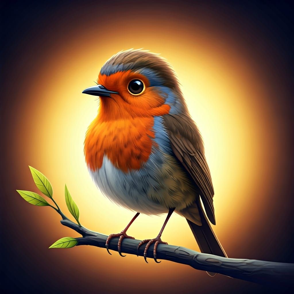 Proud Robin Perched on Branch in 3D Digital Art Style