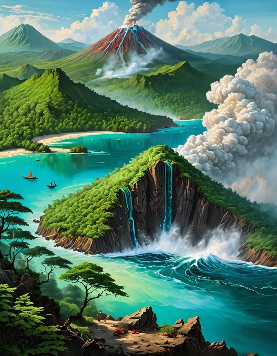 Ocean Storms and Emerald Forest, Oil Painting