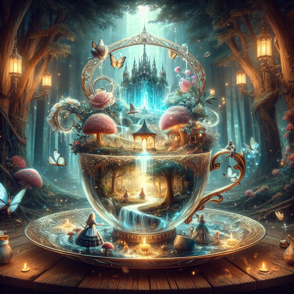 Alice in Wonderland Teacup in Matte Painting Style