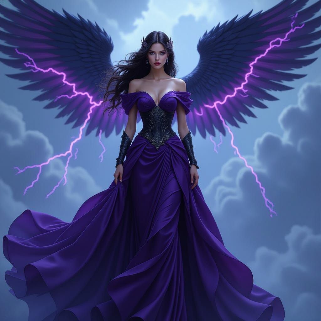 Voidstorm Princess in Violet Gown with Lightning