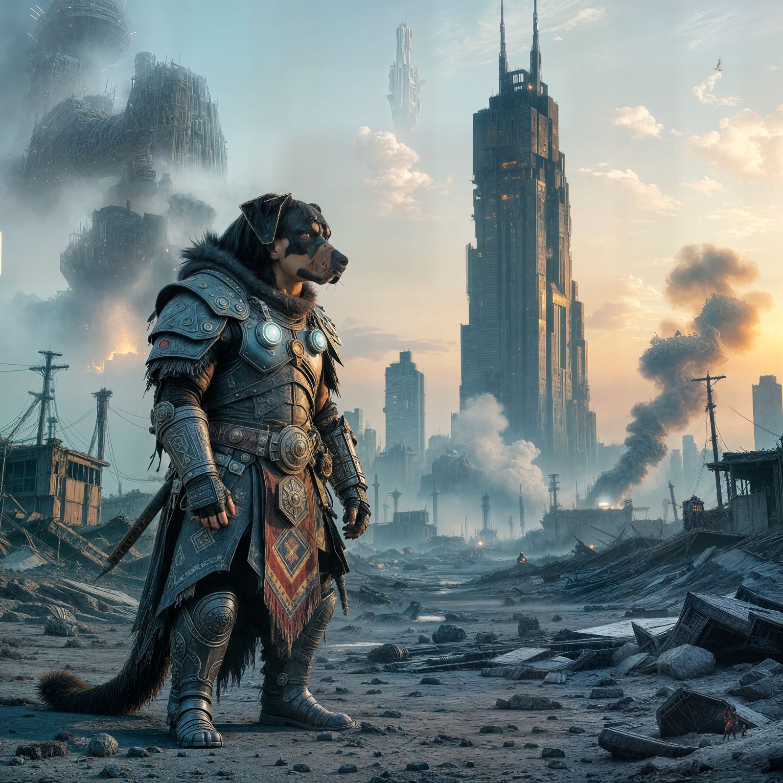 Rottweiler Warrior in Post-Apocalyptic Wasteland