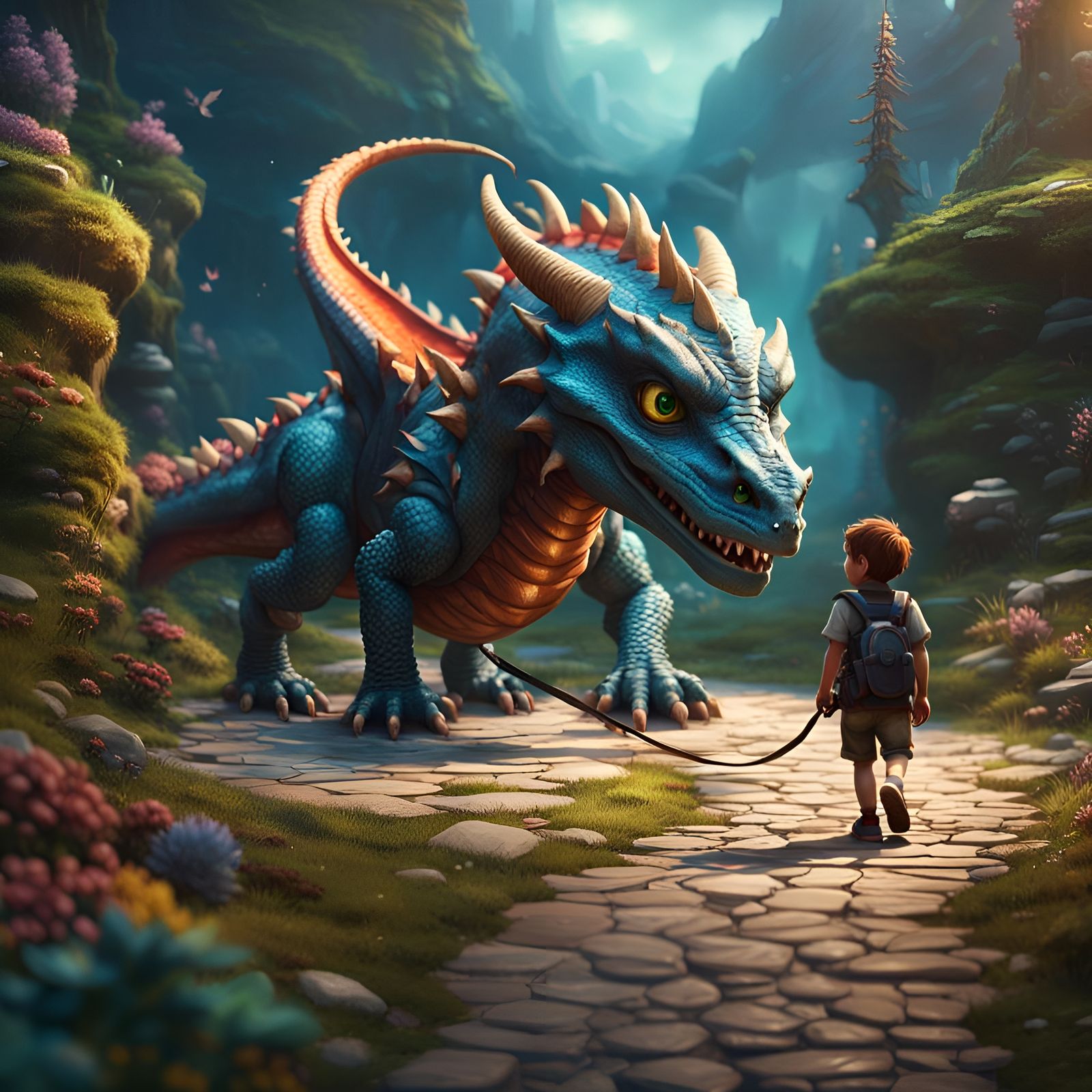 Child Walking Dragon: Fantasy Concept Art