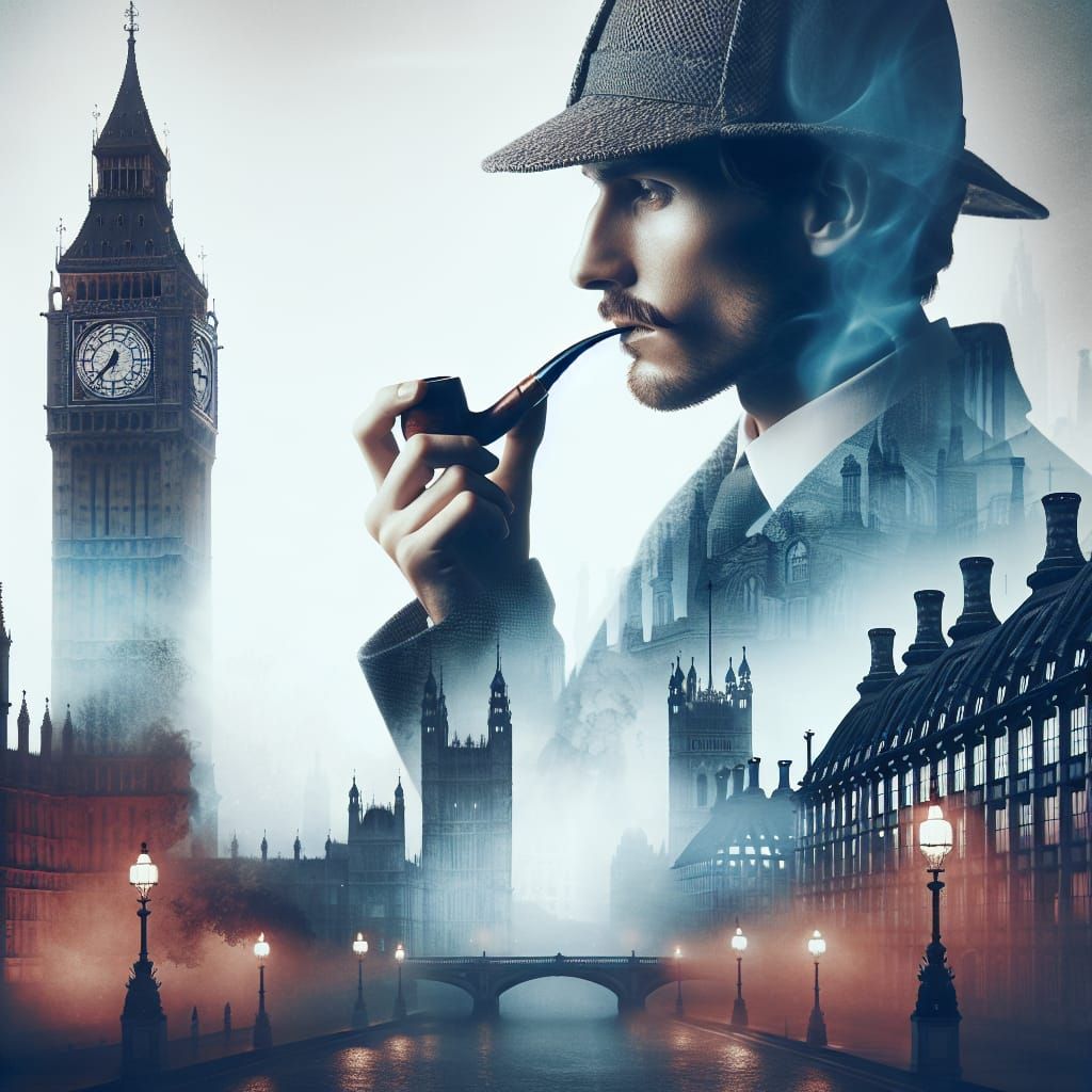 Victorian Detective Double Exposure Over Foggy London