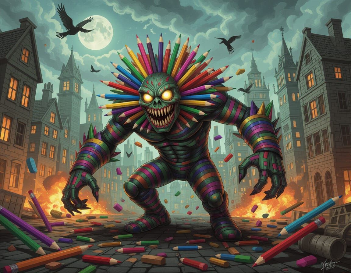 Malevolent Pencil Creature Unleashes City Destruction