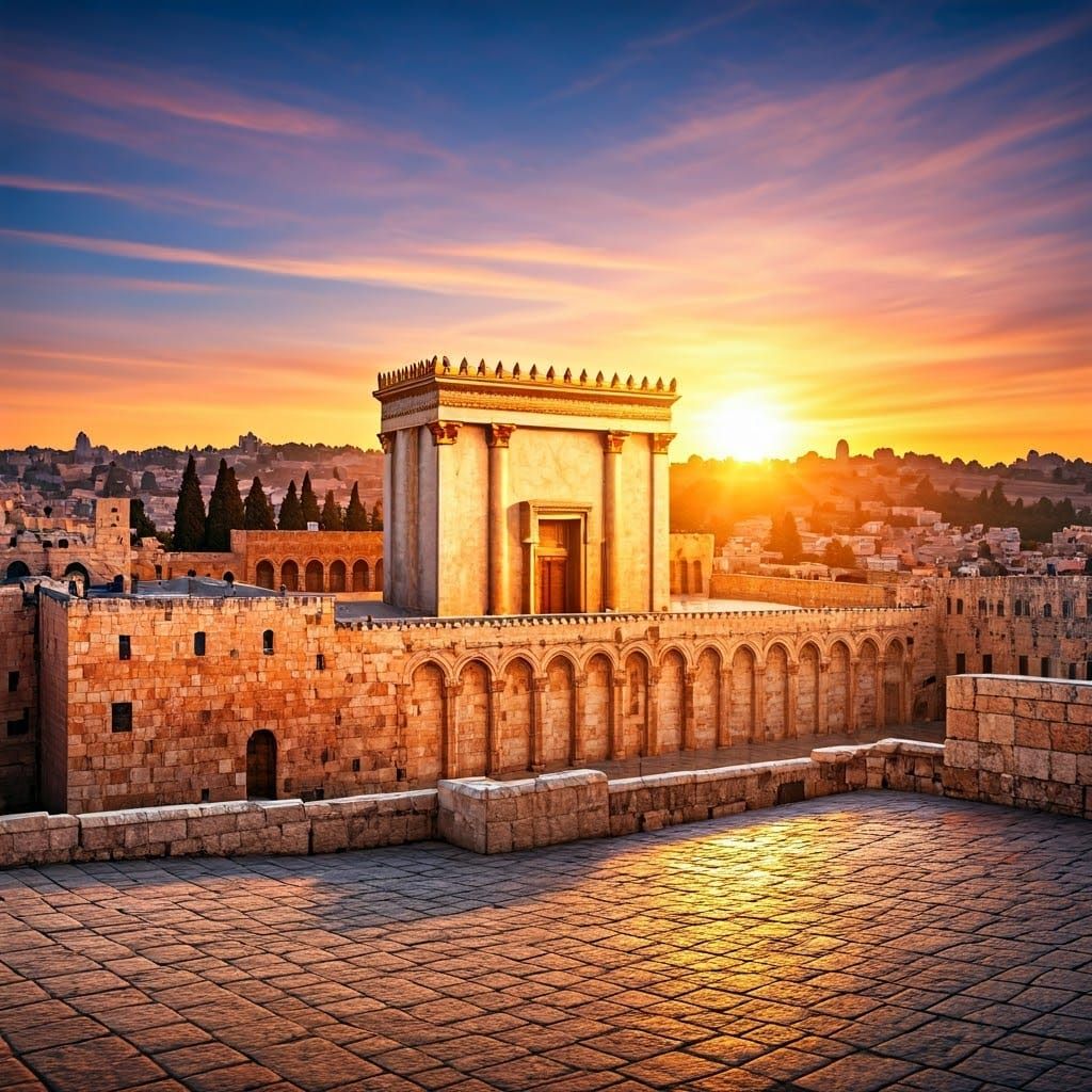 Temple in Jerusalem Illuminated by Golden Sunset Light