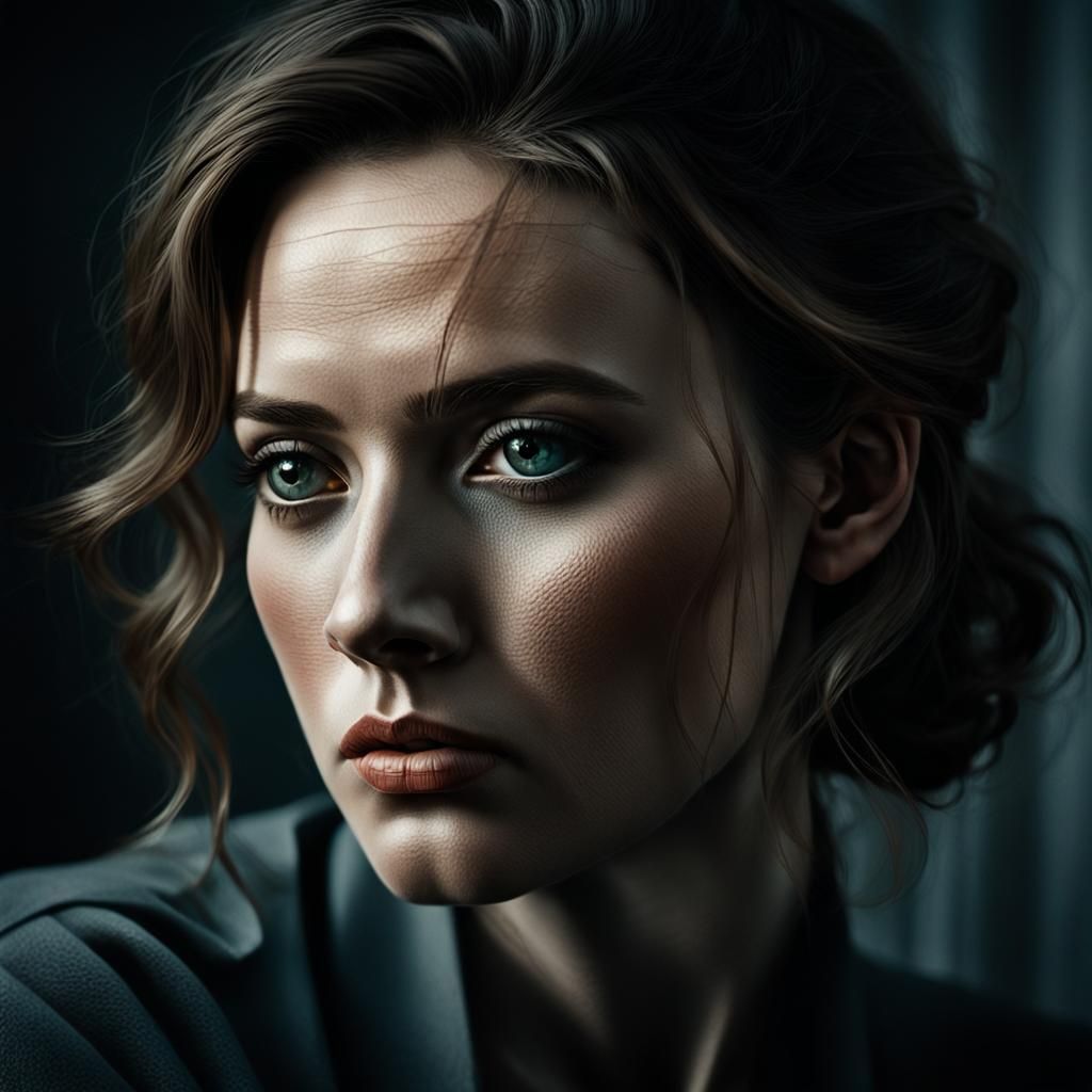 Dramatic Portrait of a Young Woman in Film Noir Style