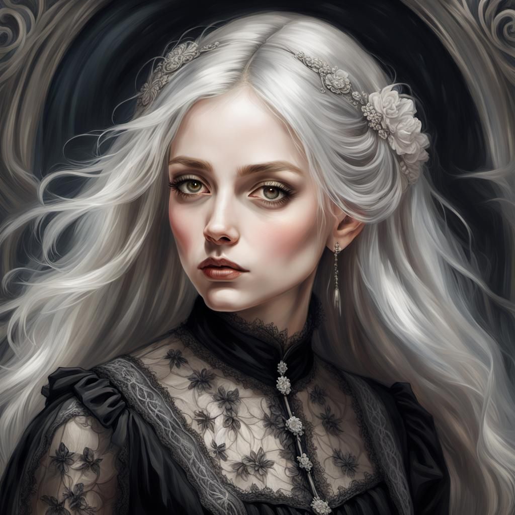 Ethereal Gothic Woman Portrait in Oil Painting Style