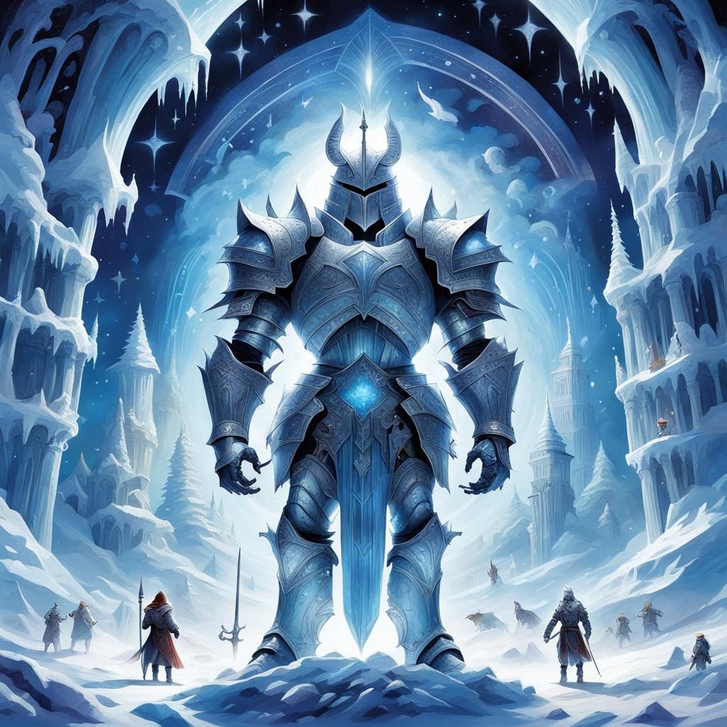 Surreal Carnivore Knight in Ethereal Quasar Landscape