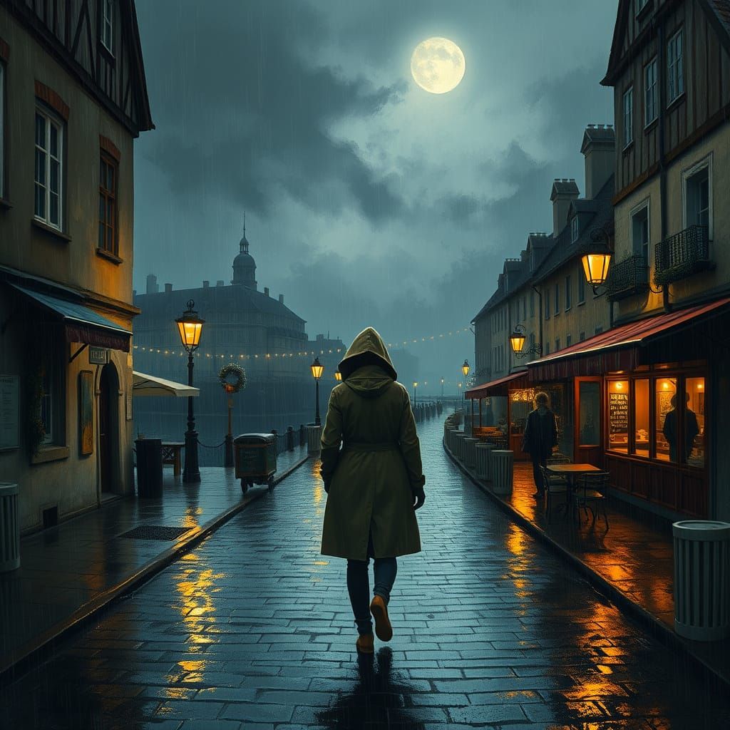 Stormy Night in Seaside Village: Atmospheric Art