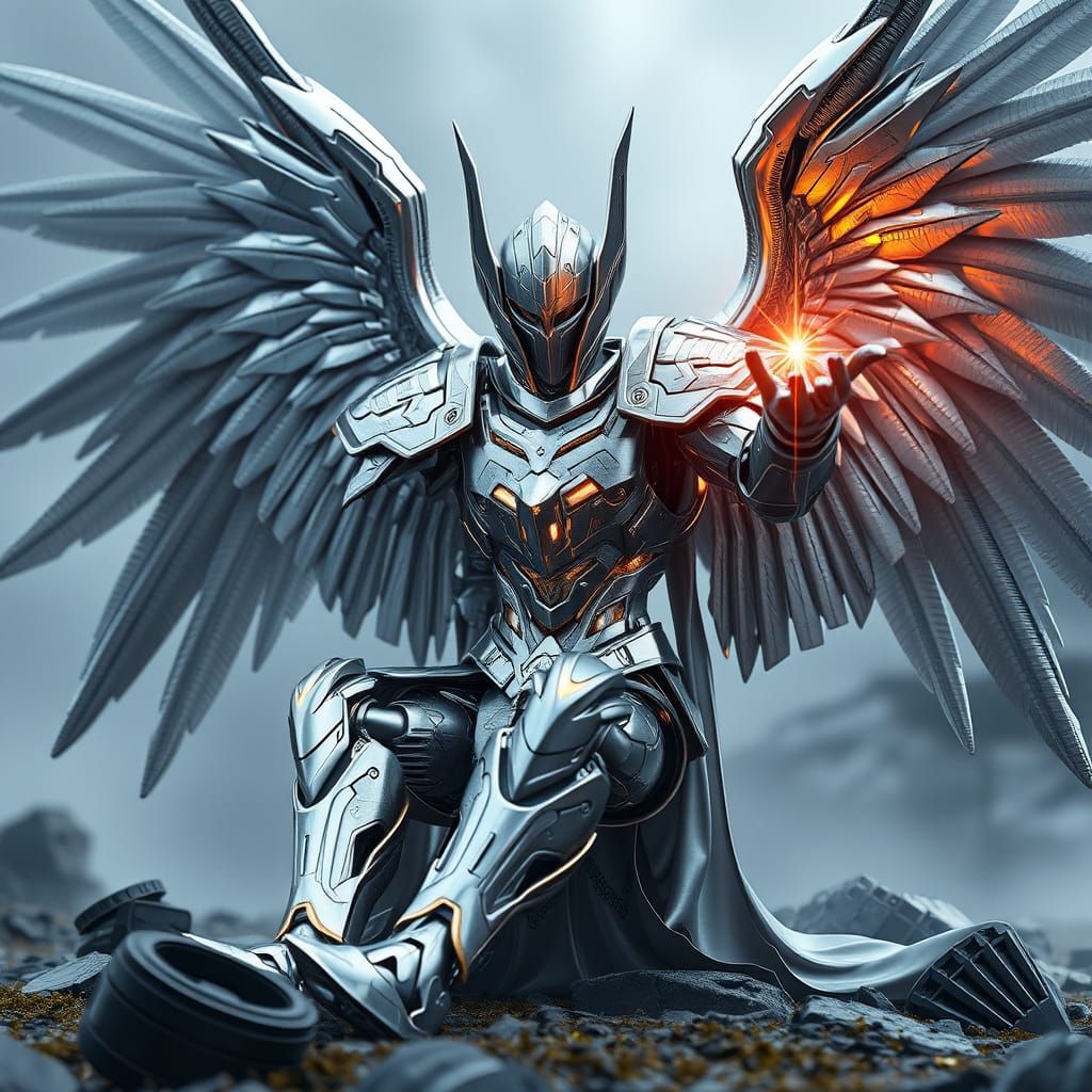 Regal Metal Angel in Spellcasting Pose
