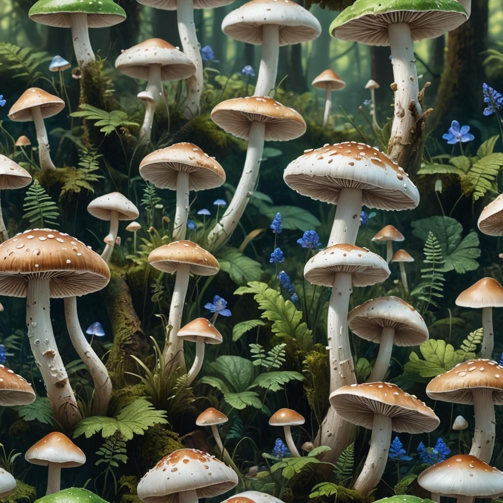 Lush Forest Mushroom: Hyper-Realistic Digital Art