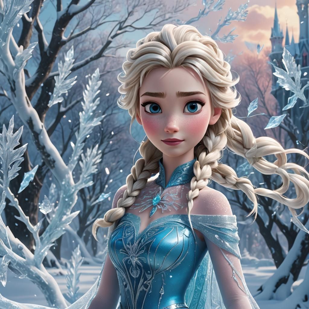 Elsa in Frozen Wonderland: Pixar-Inspired 3D Art