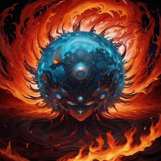 Fiery Anime Woman in Surreal 3D Fantasy Art