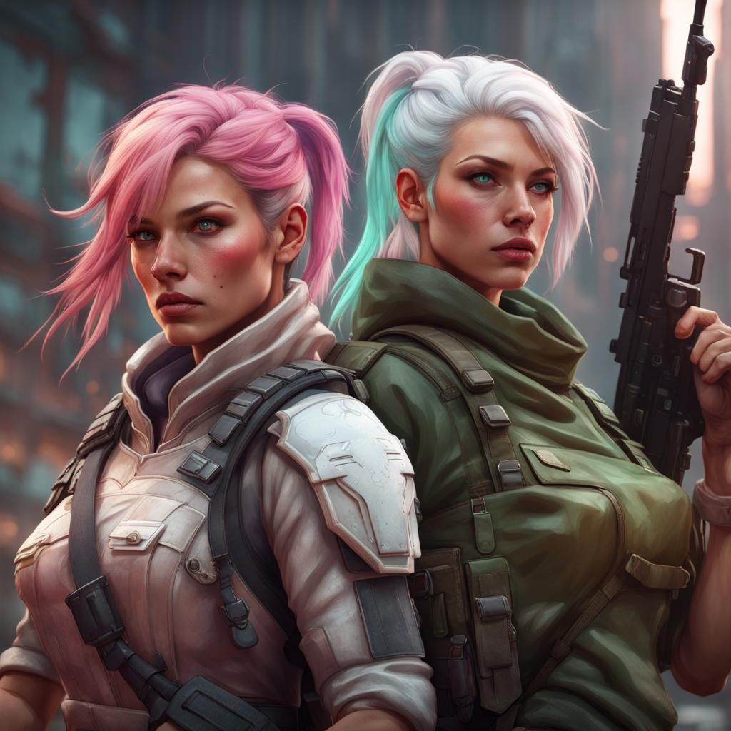 Pink and White Haired Soldiers in Dynamic Lighting