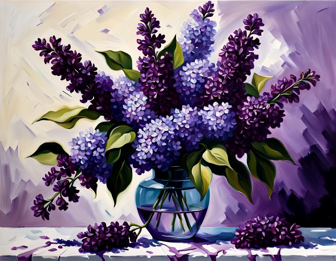 Hyperrealistic Lilacs Painting with Impasto Strokes