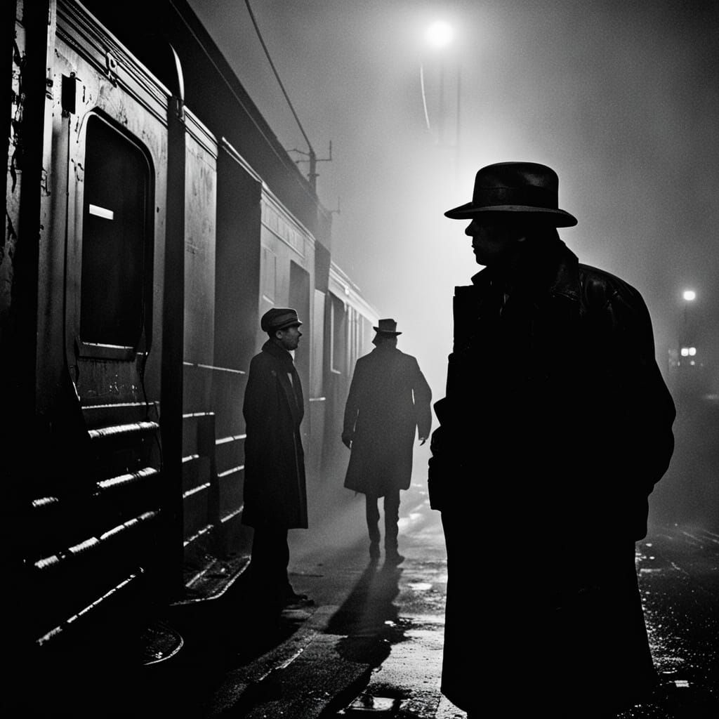 Film Noir Subway Station in Gritty Black and White