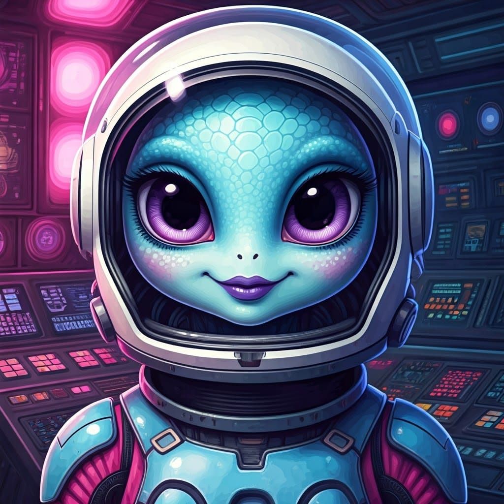 Whimsical Kawaii Alien in Vibrant Watercolor Space Suit