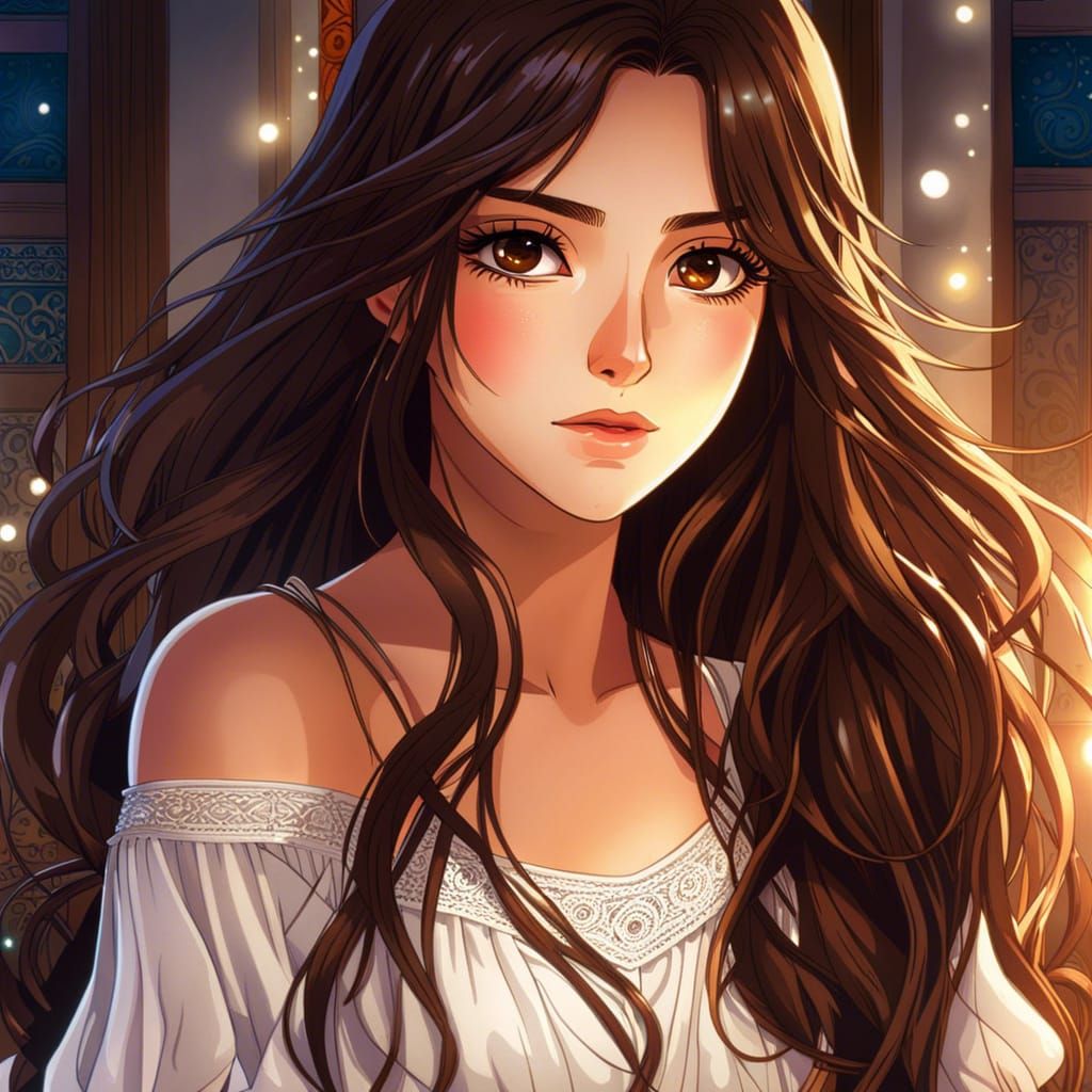 Beautiful Woman with Freckles in Anime Style