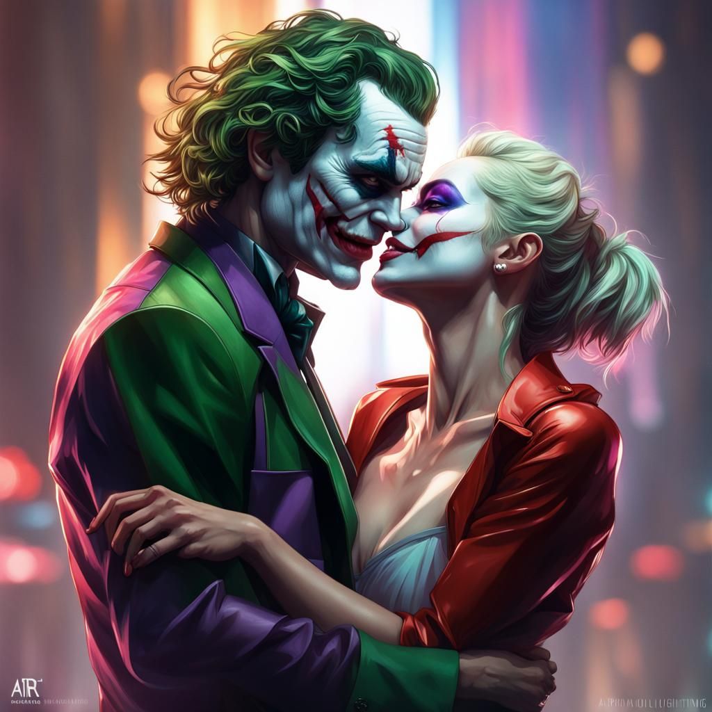 Joker and Harley Dancing: Hyperdetailed Portrait