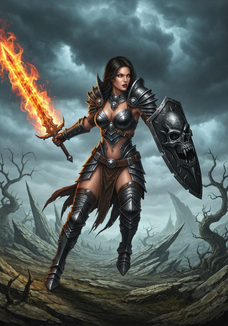 Infernal Knightress with Fiery Sword