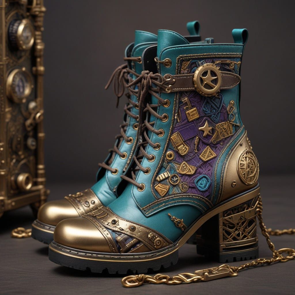 Steampunk Charming Handbag and Boots with Batman Logo Motifs