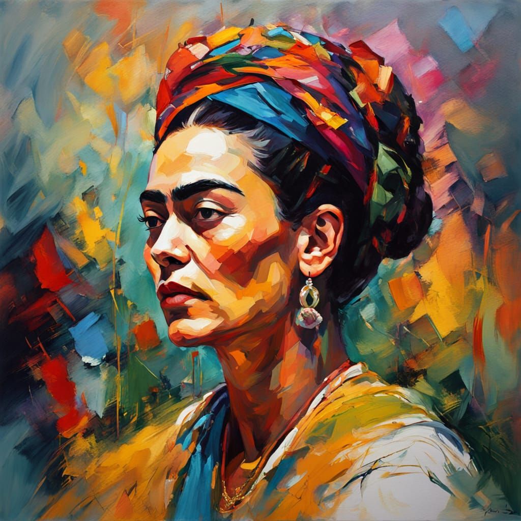 Frida Kahlo Portrait in Vivid Expressionist Style
