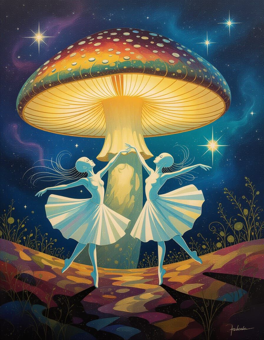 Celestial Alien Ballet in Abstract Fusion Style