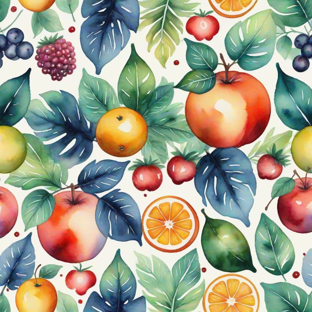 Symmetrical Fruits and Leaves in Dreamy Watercolor