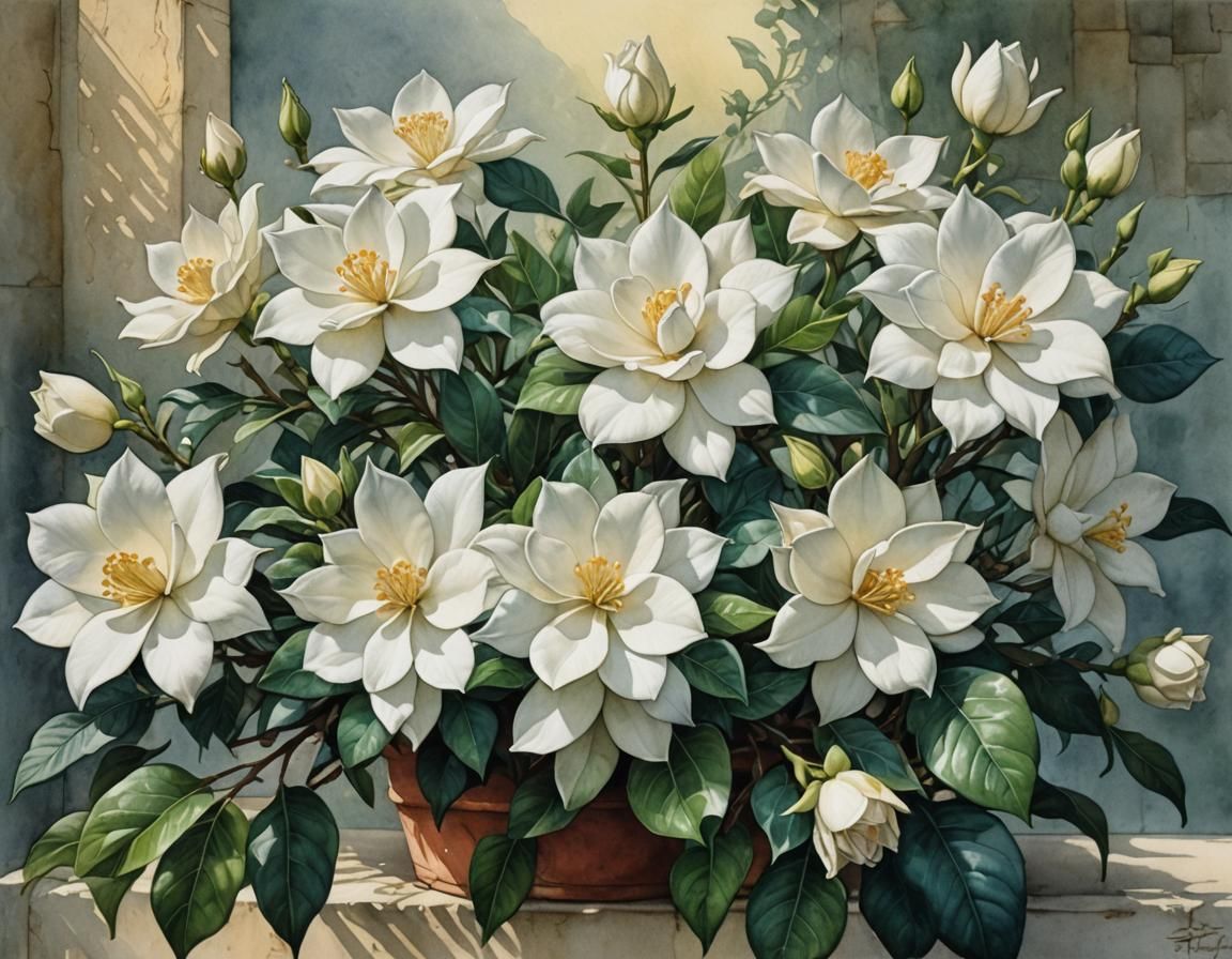 Gardenias Watercolor Painting
