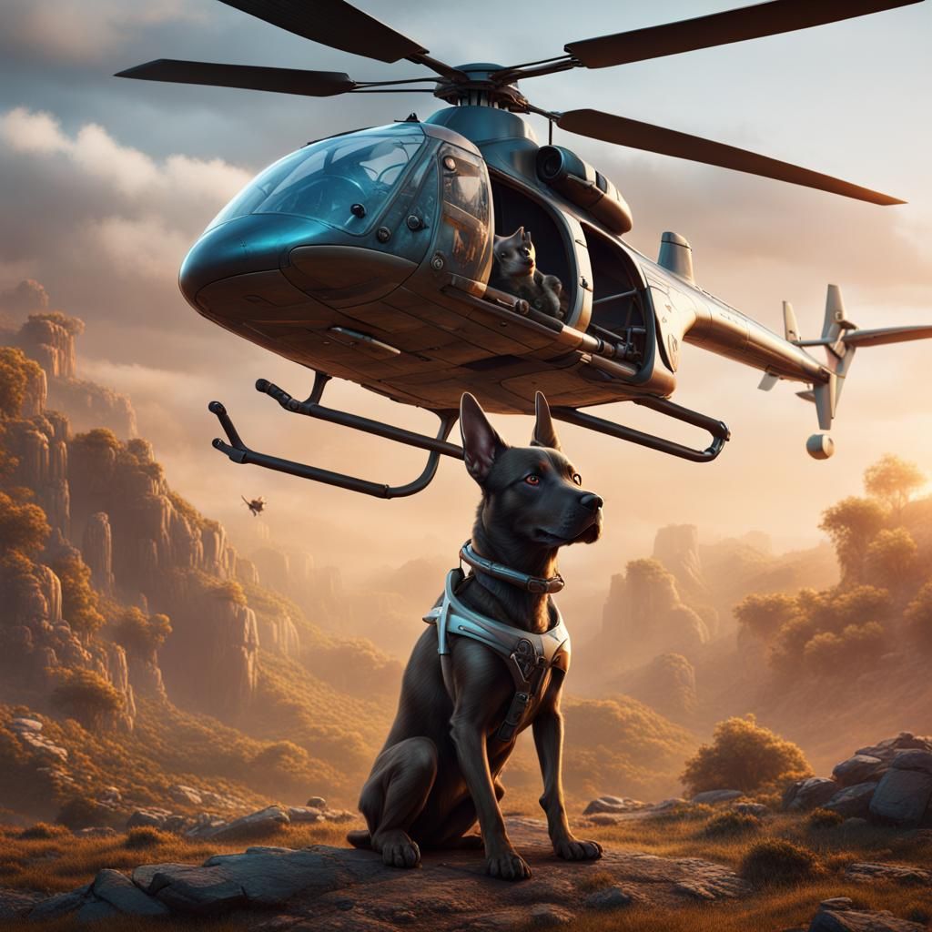 Human-Dog Hybrid with Helicopter Blade: Detailed Matte Paint...