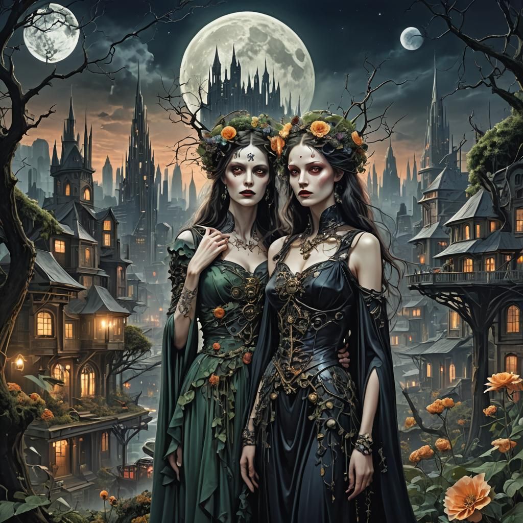 Persephone, Queen of Death, in Cyberpunk Forest