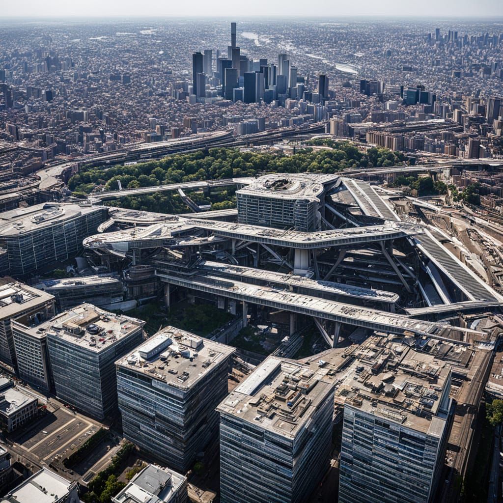 Cyberpunk Megastructure Towers Over Futuristic Cityscape