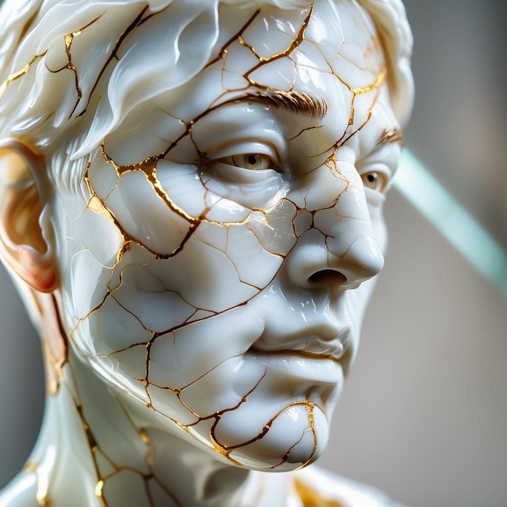 Alabaster Kintsugi Male Face in Dynamic Lighting
