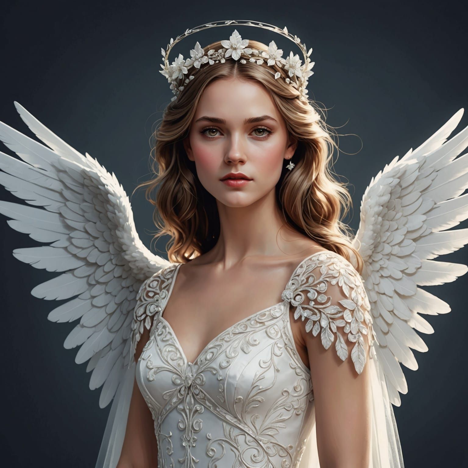 Angel in White Wedding Dress and Circlet