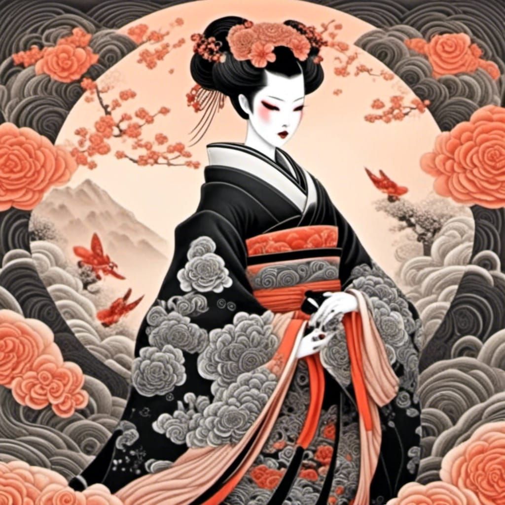 Elegant Geisha Portrait in Japanese Art Style