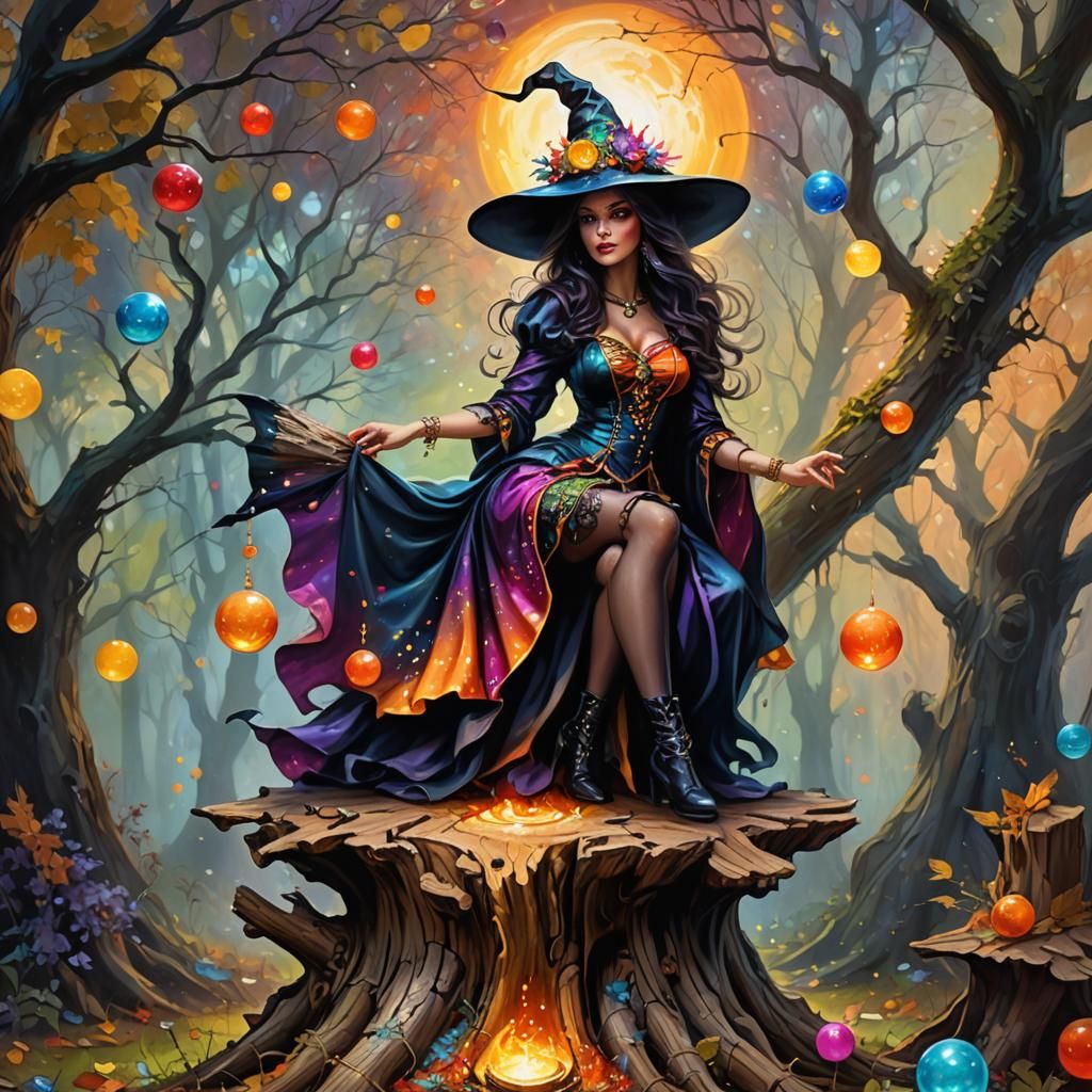 Enchanting Witch in Sunlit Oil Painting