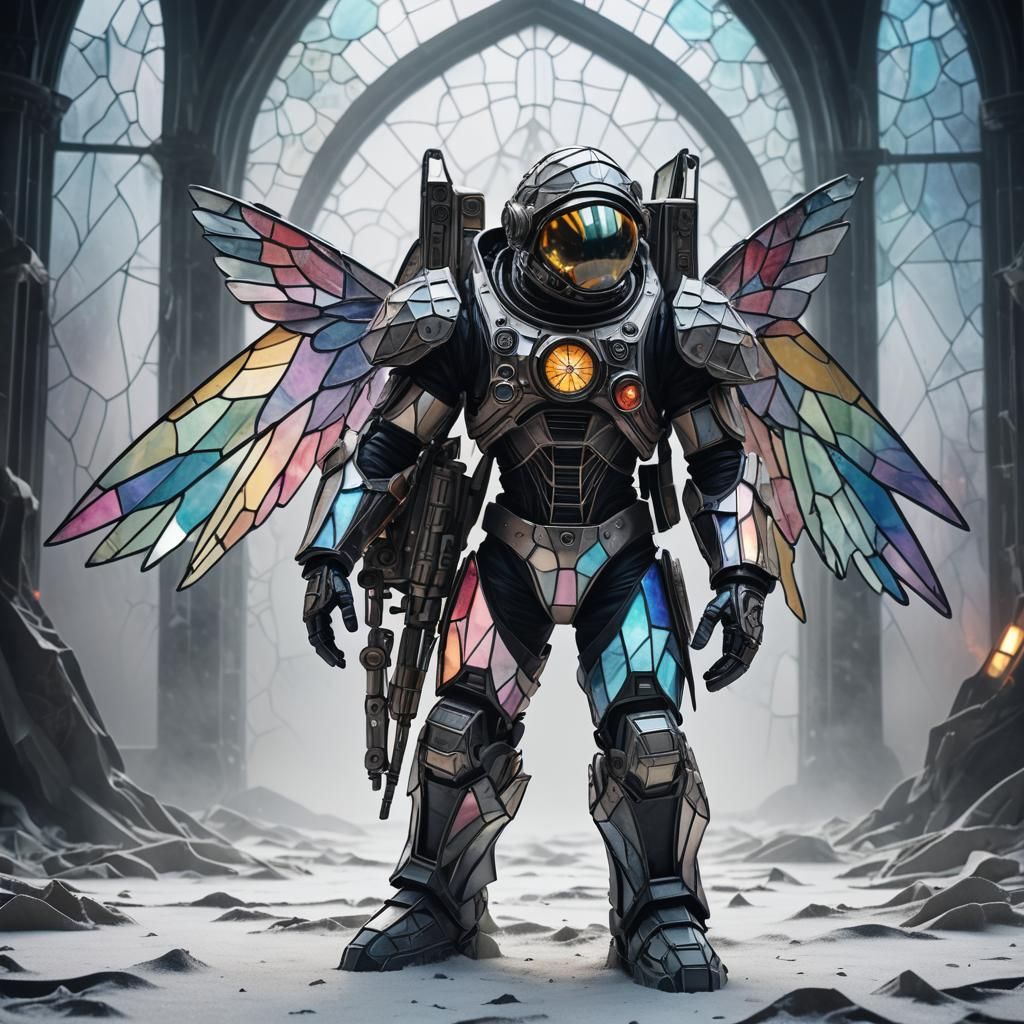 Biomechanical Astronaut with Stained Glass Wings